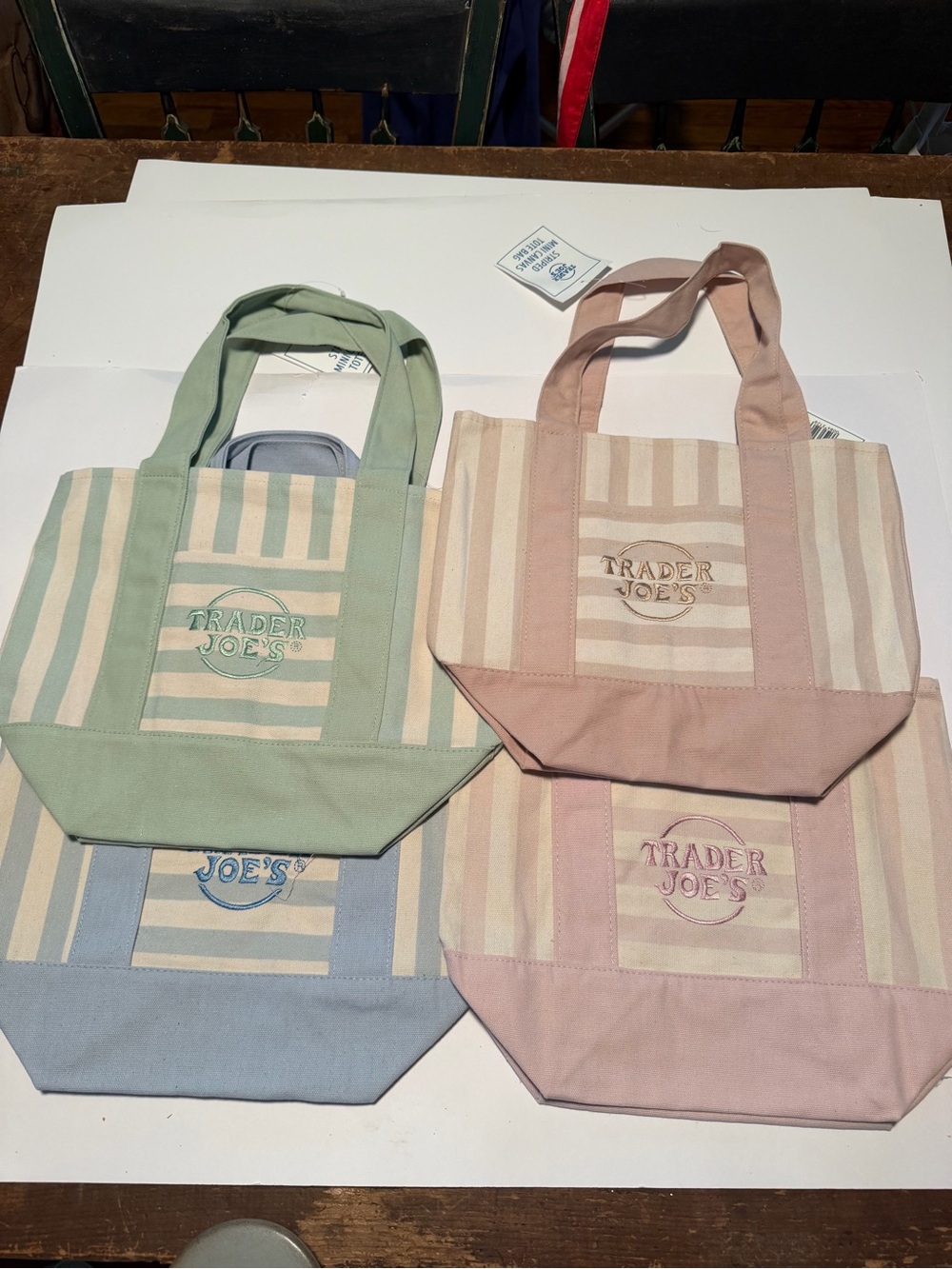 Set of 4 Trader Joes Mini Pastel Striped Canvas Tote Bag 2026 New Limited